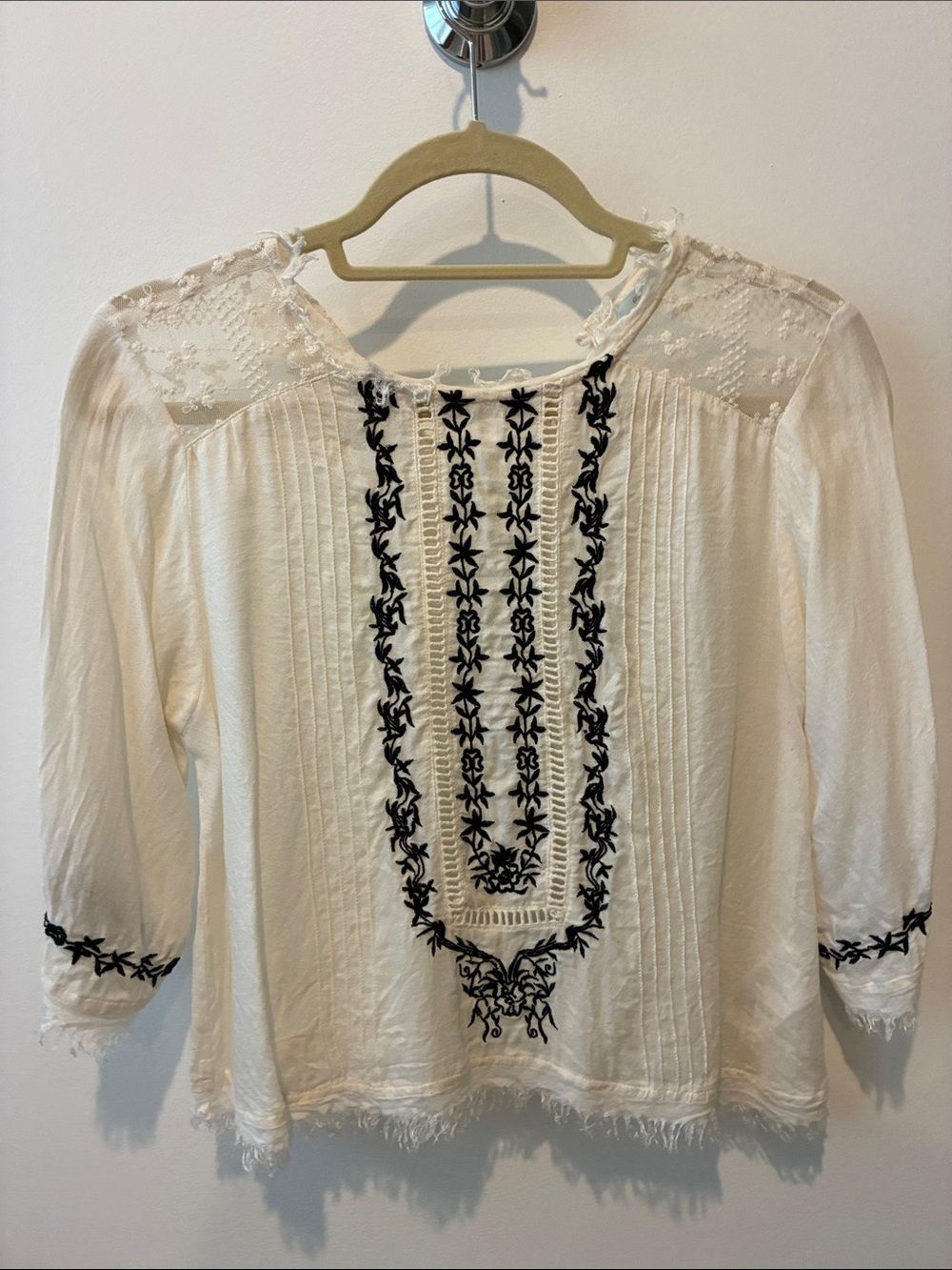 Embroidered and lace top